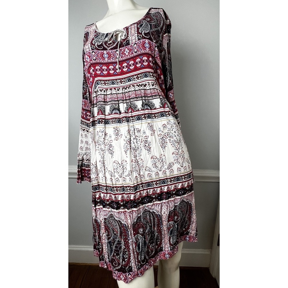 One Word Live and Let Live Women's  Long Sleeve Boho Multicolor Dress Size Large